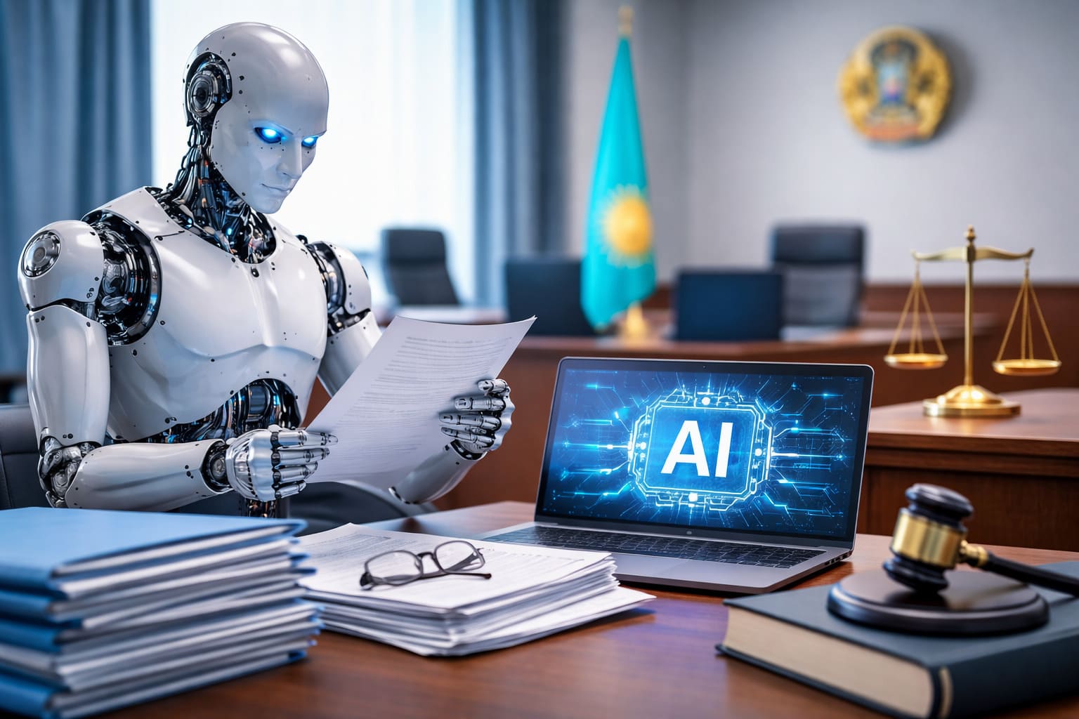 Робот изучает документы по регулированию искусственного интеллекта в Казахстане